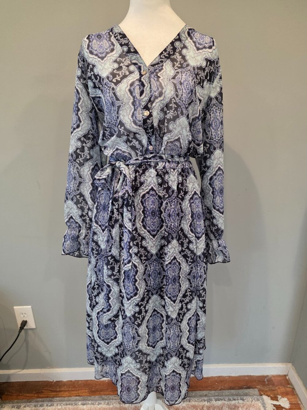 Stella & Julie Navy Paisley Midi Dress 20W Boho Cottage Feminine Flattering